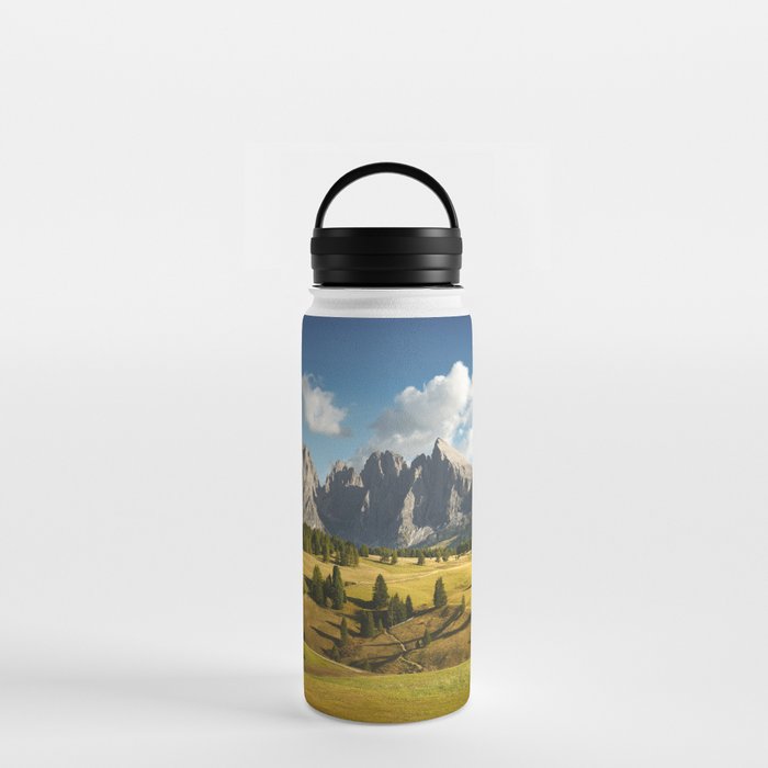 Alpe di Siusi and Sassolungo mountain, Dolomites Alps, Italy Water Bottle