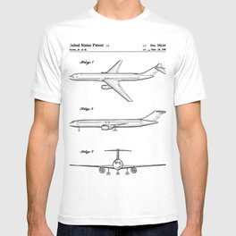 Boeing 777 Airliner Patent - 777 Airplane Art - Black And White T Shirt