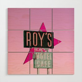 Roy's Motel Cafe Sign Sunrise Pink Wood Wall Art