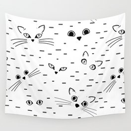 Cat eyes and faces line art pattern Wall Tapestry