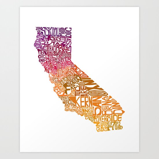 Typographic California - Autumn Art Print
