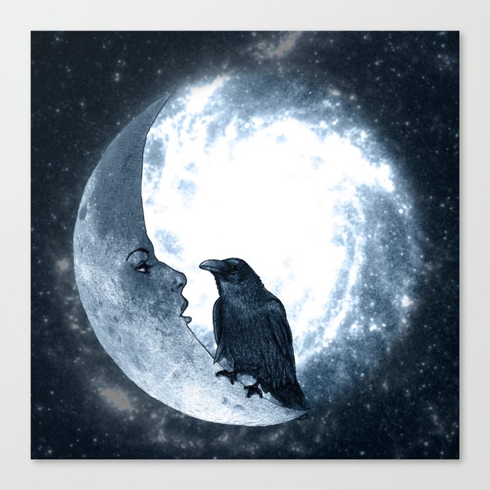 The crow and its Moon. (bcn art version) Canvas Print