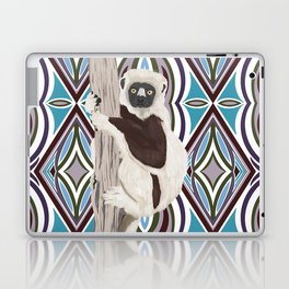 Sifaka lemur on blue pattern background Laptop Skin