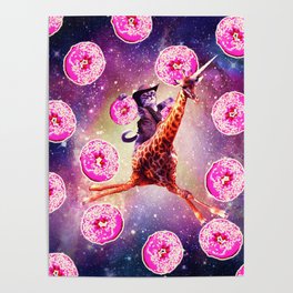 Cowboy Space Cat On Giraffe Unicorn - Donut Poster