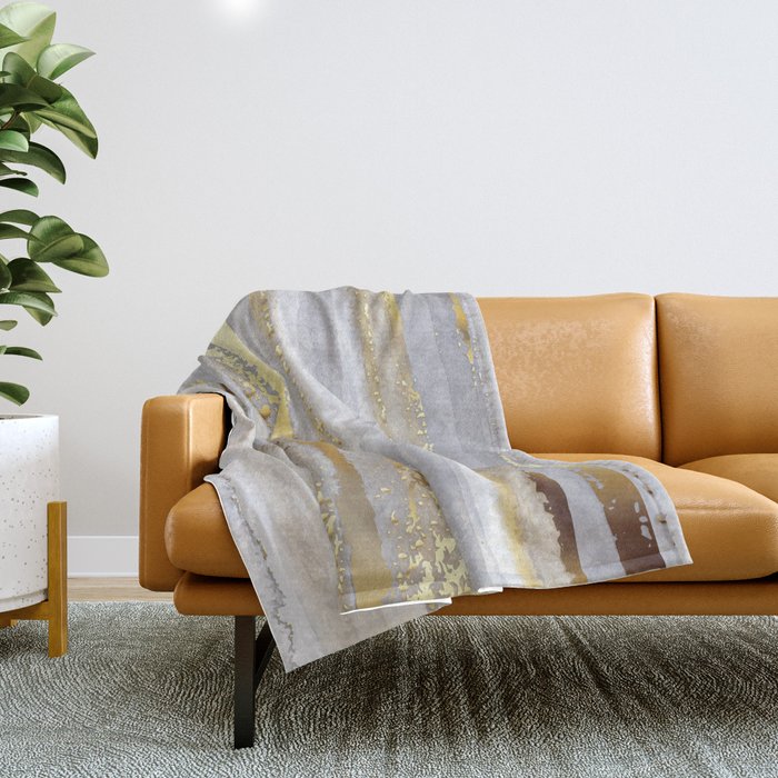 Luxury grey watercolor and gold texture Throw Blanket