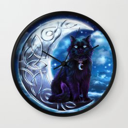 Black Cat Celtic Crescent Moon Wall Clock