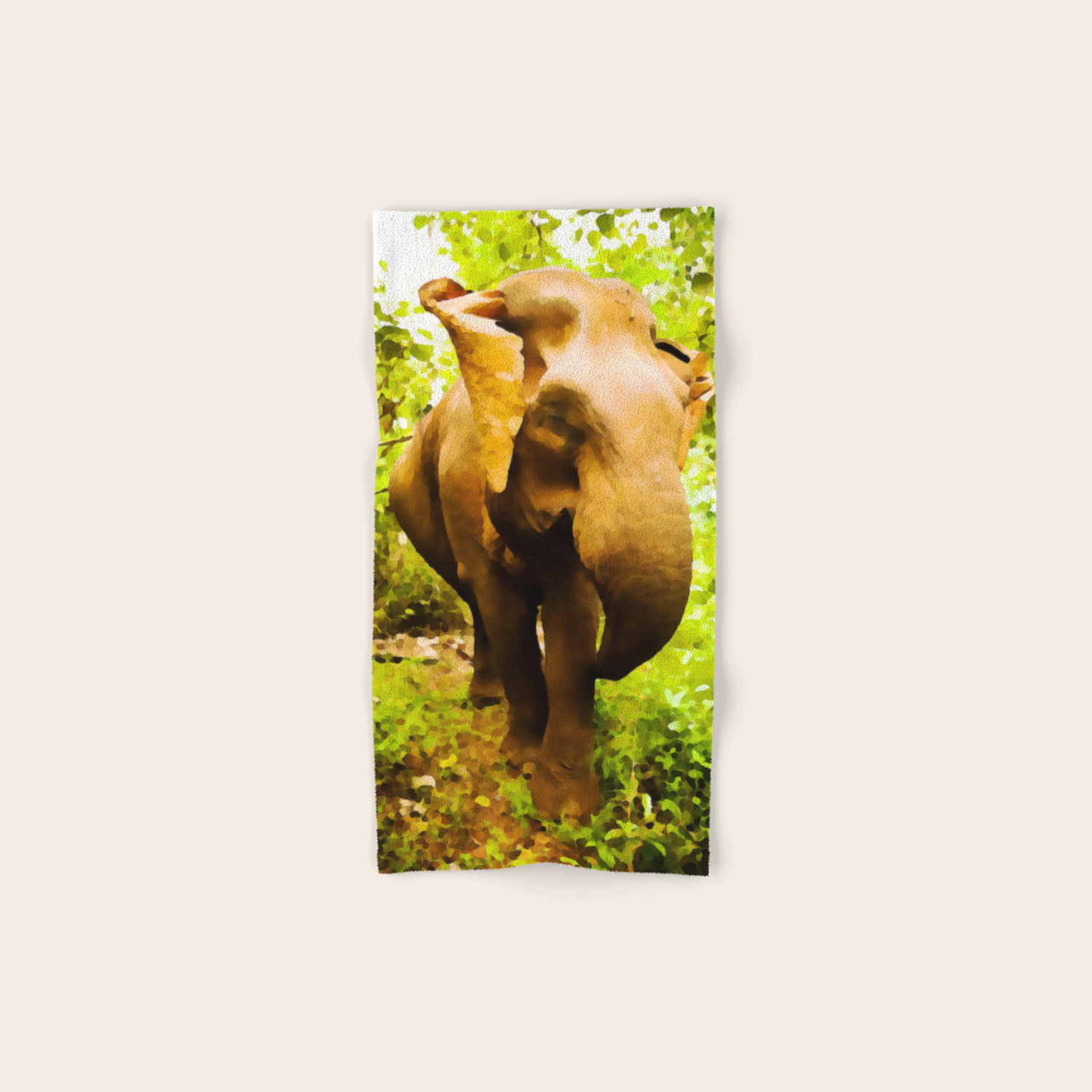 African Savanna Elephant Watercolor Painting Hand Bath Towel