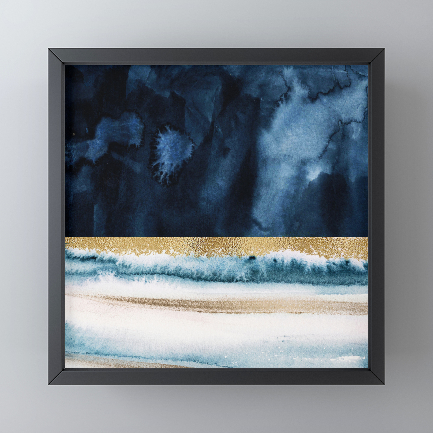 Navy Blue Gold And White Abstract Watercolor Art Framed Mini Art