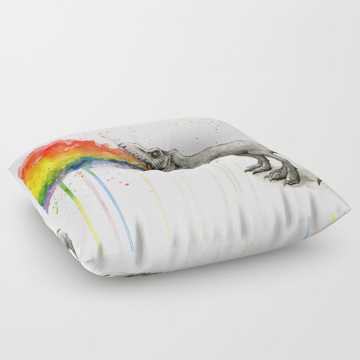 T-Rex Dinosaur Vomits Rainbow Floor Pillow