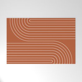 Minimal Line Curvature IX Red Mid Century Modern Arch Abstract Welcome Mat