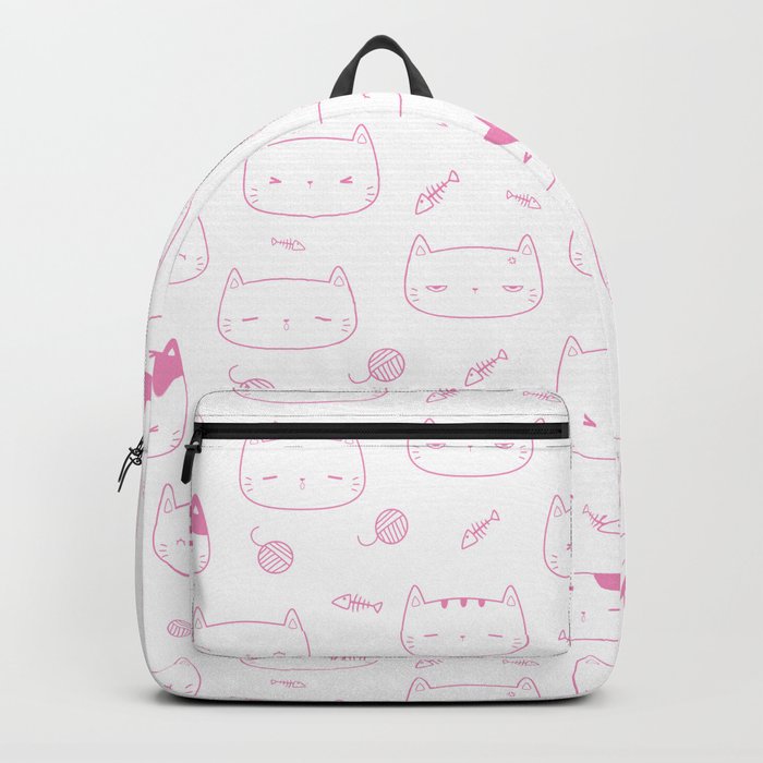 Pink Doodle Kitten Faces Pattern Backpack