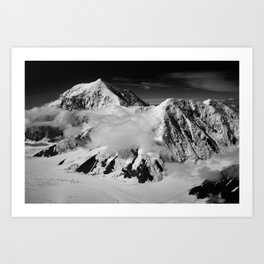 A landscape view of Alaska snowy alpine scene landscape black and white photographic print / photography Art Print