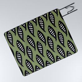 Abstract black and white fish pattern Sage green Picnic Blanket