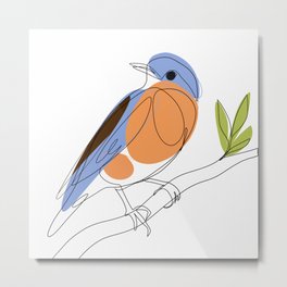 Eastern Bluebird Metal Print | Celebrate Spring, Minimal, Bluebird, Blue, Bird On Branch, Color Pop, Blue And Orange, Drawing, Eastern Bluebird, Bird Lover Gift 