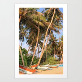Boats on Palm Tree Lined Mirissa Beach - Sri Lanka Art Print