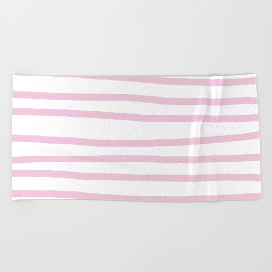 Simply Drawn Stripes in Blush Pink on White Beach Towel