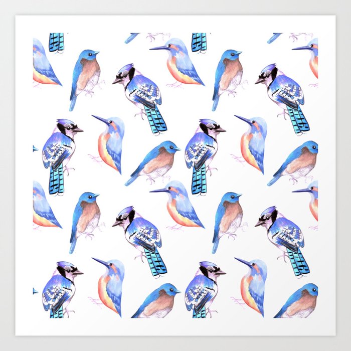 Blue Birds Painting Blue Jay Kingfisher And Bluebird Art Print By