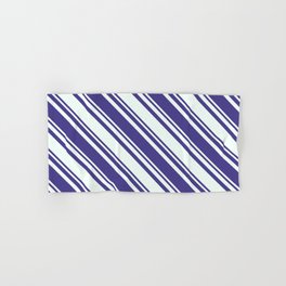 [ Thumbnail: Dark Slate Blue & Mint Cream Colored Stripes/Lines Pattern Hand & Bath Towel ]