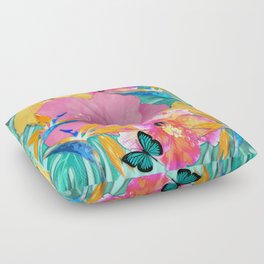 Aloha Birds of Paradise Hibiscus Floor Pillow