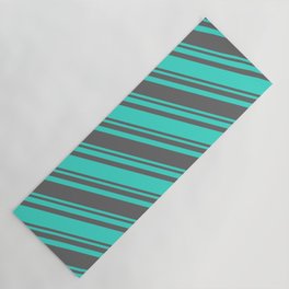 [ Thumbnail: Dim Gray and Turquoise Colored Stripes Pattern Yoga Mat ]