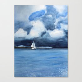 Sailboat with Storm Clouds Watercolor Art Canvas Print