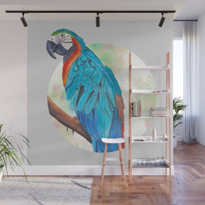 Blue Macaw Ink and Watercolor Wall Mural
