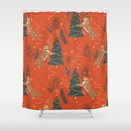 Tigers Christmas Shower Curtain
