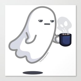 Graveyard Shift - Cute Ghost with Coffee Canvas Print