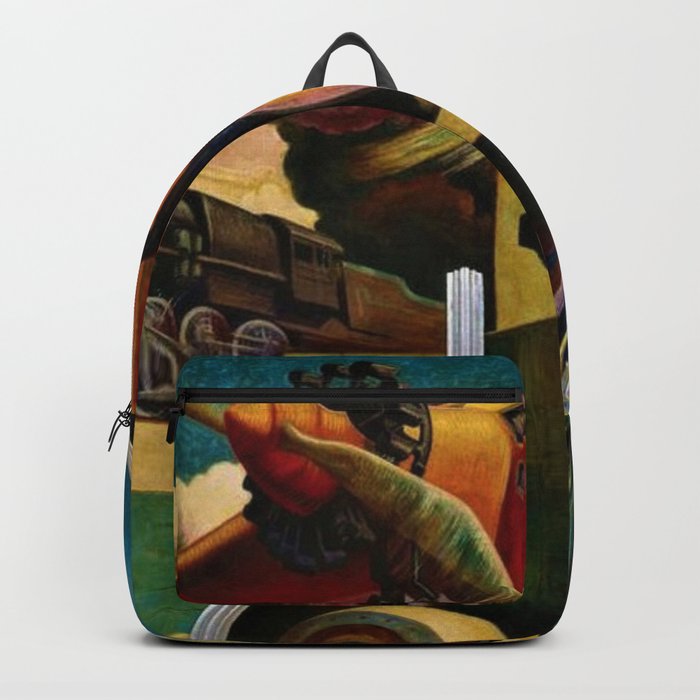 Classical Masterpiece - Instruments of Power - Train, Airplane, Steam by Thomas Hart Benton Backpack