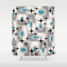 Mid Century Modern Cosmic Abstract 145 Cyan Blue Gray and Black Shower Curtain | Mid, Black, Atomicage, Sputnik, Abstract, Midcenturymodern, 1960S, 1970S, Retro, Geometric 