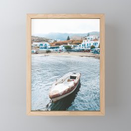 Small Fishers Boat in the Sea | Colorful Travel Photography on the Greek Islands Framed Mini Art Print