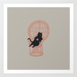 Meow on Chair 1 grey Art Print