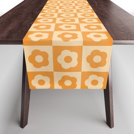 60s Checkered Daisies Summer Orange Table Runner