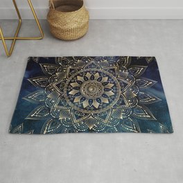 Elegant Gold Mandala Blue Galaxy Area & Throw Rug