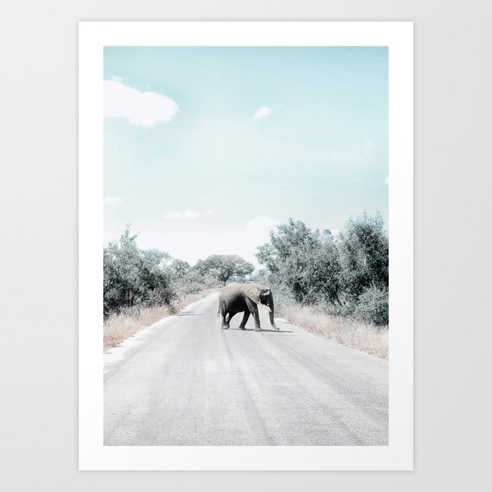 Elephant Road Crossing Art Print