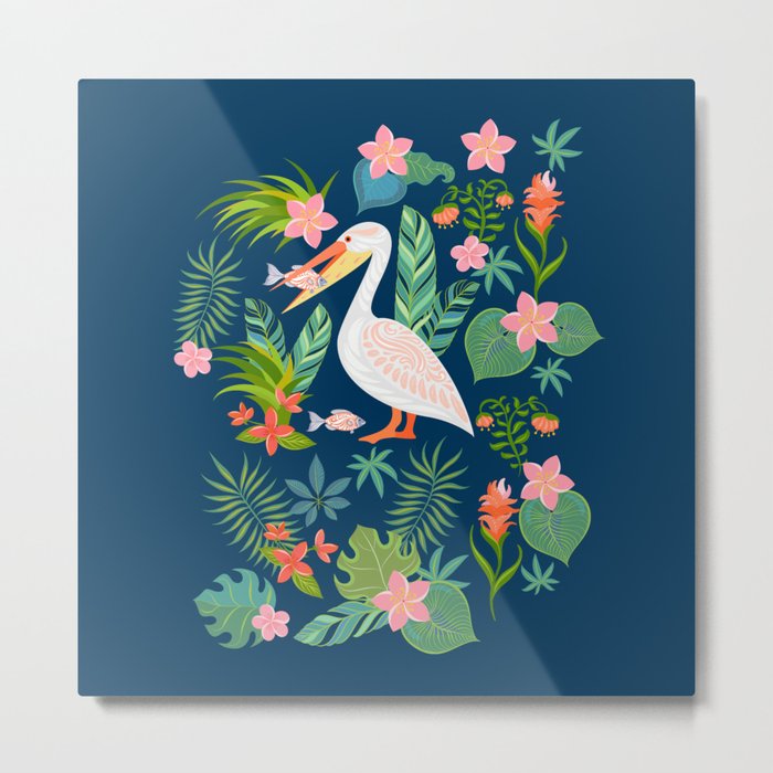 Floral Pelican Metal Print