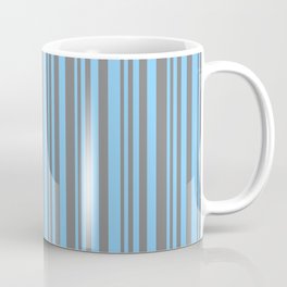 [ Thumbnail: Light Sky Blue and Gray Colored Stripes Pattern Coffee Mug ]