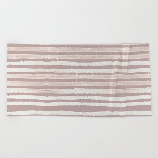 Simply Shibori Stripes Lunar Gray on Clay Pink Beach Towel
