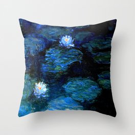 monet water lilies 1899 blue Teal Throw Pillow