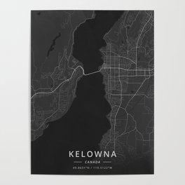 Kelowna, Canada - Dark Map Poster