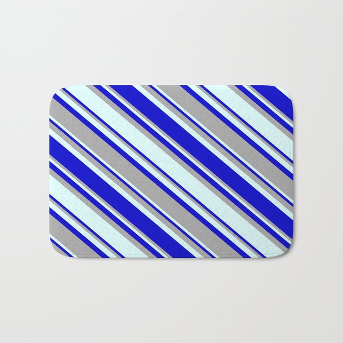 Blue, Dark Grey & Light Cyan Colored Pattern of Stripes Bath Mat