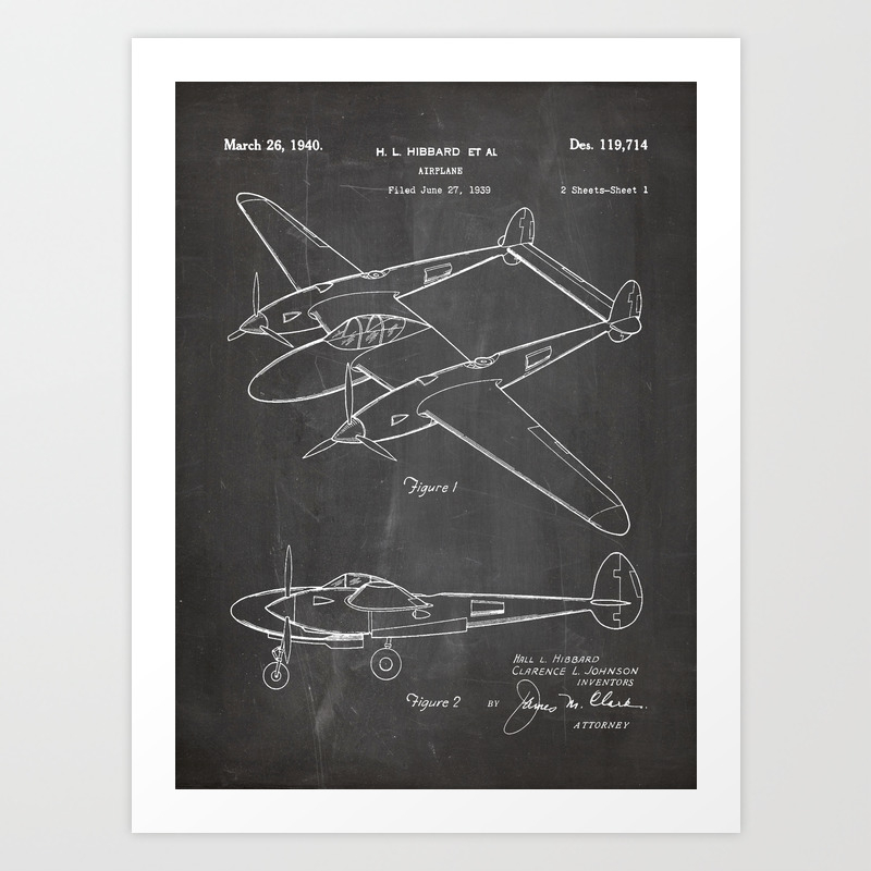 Lockheed P 31 Airplane Patent Lightning Aircraft Art Black Chalkboard Art Print By Patentpress Society6