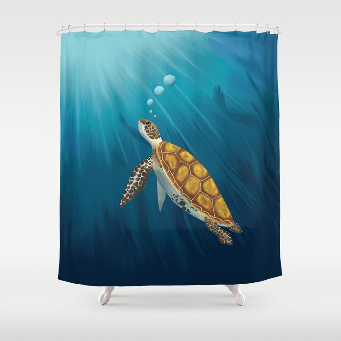 Sea turtle swimming in the ocean Shower Curtain