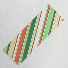 [ Thumbnail: Colorful Red, Sea Green, Mint Cream, Light Green & Beige Colored Lined/Striped Pattern Yoga Mat ]