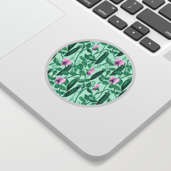 Fresh Garden Pea Floral on Pastel Mint Green Sticker