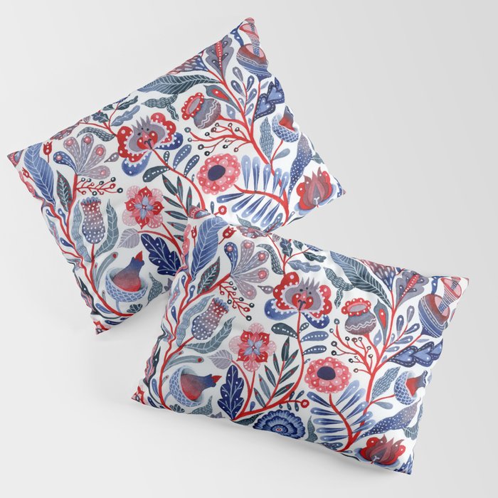 Botanical in red and blue Pillow Sham