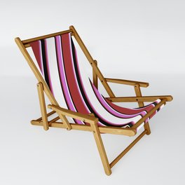 [ Thumbnail: Brown, Orchid, White & Black Colored Pattern of Stripes Sling Chair ]