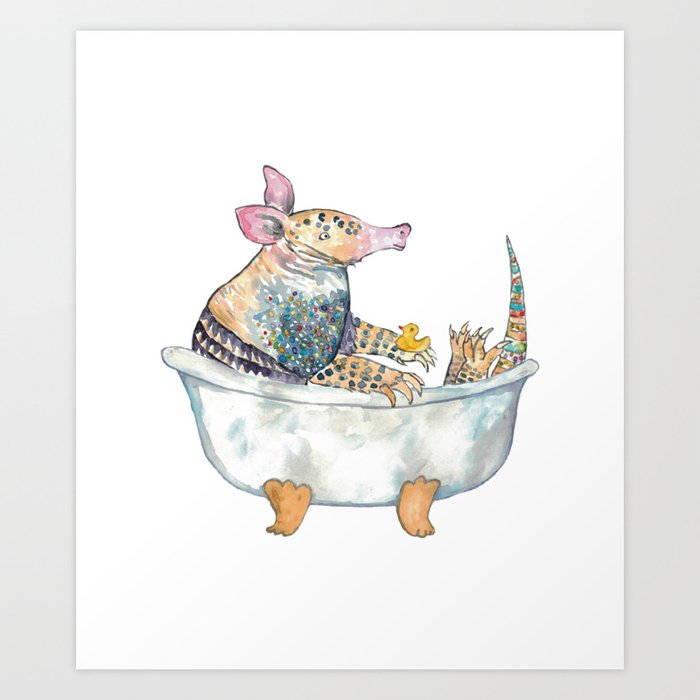 Armadillo taking bath watercolor Art Print