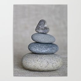 Balanced pebble stack with heart on top Poster