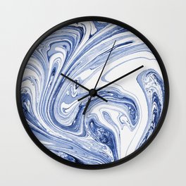 Navy Swirl Wall Clock | Ocean, Blue, Marbled, Ink, Japanese, Water, Nature, Psychedelic, Marble, Flow 